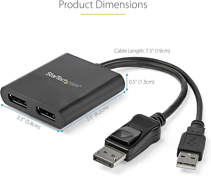 StarTech.com Dual-Monitor DisplayPort 1.2 Splitter, DP to 2x DP Multi-Monitor Adapter, 4K 30Hz/1080p 60Hz MST Hub for Windows