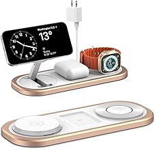 3 in 1 Fast Wireless Charger Stand for iPhone, Foldable Travel Charging Station for Magsafe for iPhone 17/Air/16/15/14/13/12 Series, Apple Watch Series, AirPods pro/2/3/4, Gifts for Women Men (Golden) - Image 1