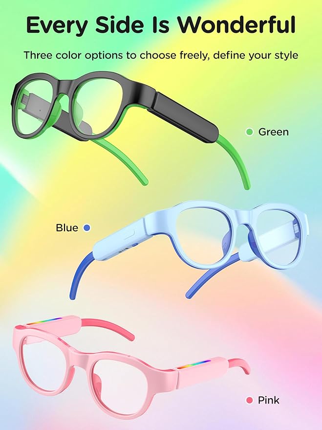 Kids Blue Light Glasses with Bluetooth Audio,Smart glasses,RGB 7-color light, Kids Smart Glasses Gifts