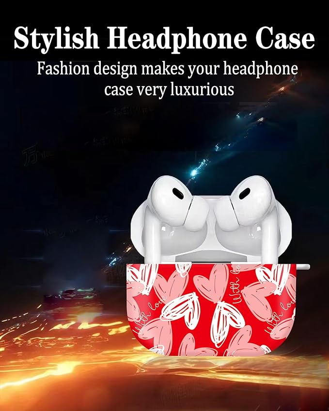 Cute Hard Case Compatible with AirPods Pro 2nd/1st Generation, Protective Cover with Golden Keychain, Fits 2023/2022/2019 Models, for Women, Girls, and Men(Red Heart)