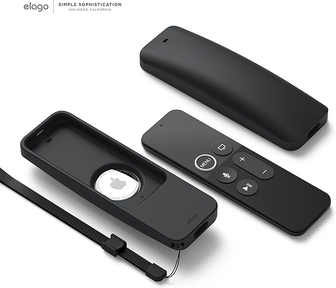 elago R5 Locator Case Compatible with Apple TV Siri Remote 1st Generation and Compatible with AirTag - Lanyard Included, Heavy Shock Absorption, Drop Protection, Full Access to All Functions [Black]