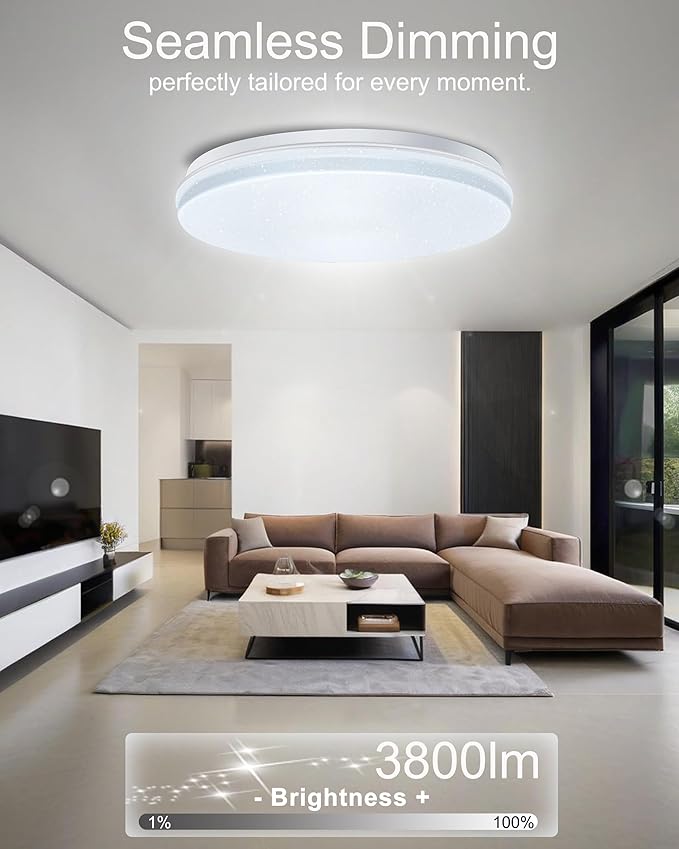 WF-Version LED Ceiling Light with Speaker 40W 12Inch Control via app/Voice/Remote Adjustable Brightness & Color Temperature Ceiling Lamp RGB Ambient Lighting for Bedroom Kids Room and More