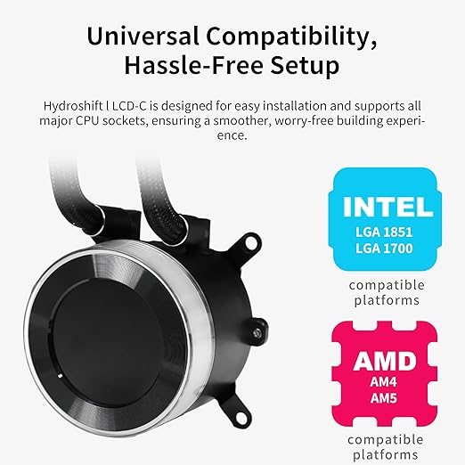 Lian Li Hydroshift II-C 360CL RGB Liquid CPU Cooler - 360mm AIO - 3X 120 RGB Fans - 2.1??IPS LCD Screen - 3 Control Mode - Flexible Tubes Clamp - LGA 1851/1700, AMD AM5/AM4 - Black (HS2LCD36RB)