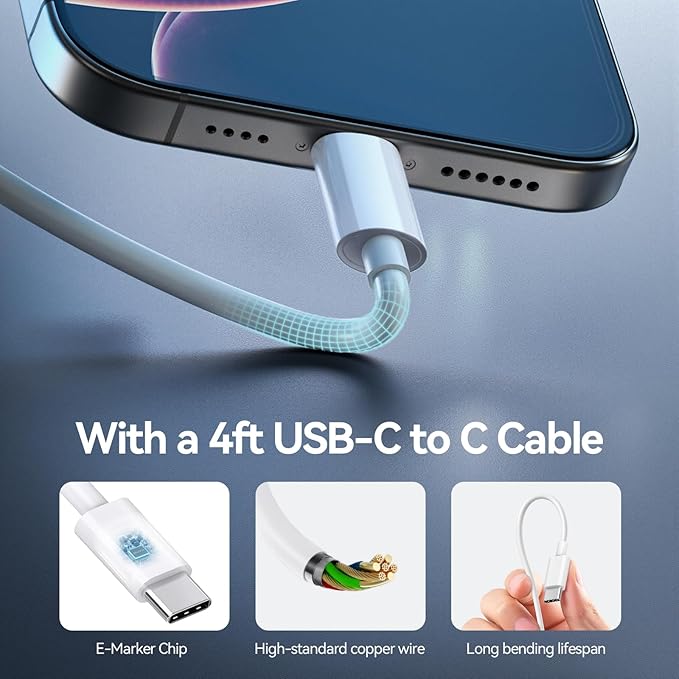 Bwine 65W GaN USB C Charger Fast, Compact & Powerful Charging Block for or MacBook, iPad, iPhone, Samsung, Drone(2X Adapter 2X Cable)