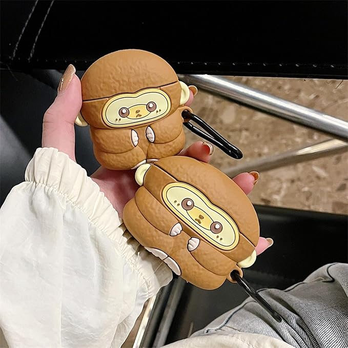Wireless Charging Earphone Case Compatible with Airpods Pro/Pro2, Cute Animal Monkey Design Soft Silicone Full Body Protective Skin Cover, Kids Girls Women Cartoon Earbuds Accessories