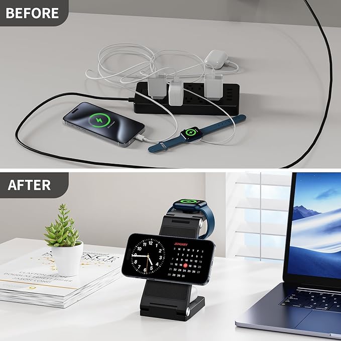 2026 Traveling Wireless Mag-Safe Fast Charging Station,Magnetic 3 in 1 Charger with Light for iPhone 17 16 15 14 13 12 Pro Max Plus,Apple Watch Series & Air pods 4 3 2 Pro-Gifts for Wife & Husband