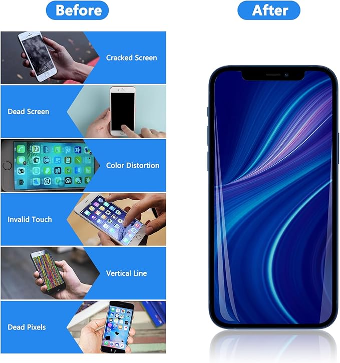 for iPhone 12/12 pro Screen Replacement Kit Black 6.1 Inch 3D Touch Digitizer Display LCD Screen Replacement Glass with Repair Tools Set for A2172, A2402, A2403, A2404