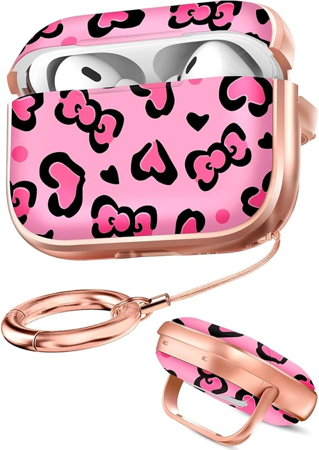 Coralogo for AirPods Pro2/Pro Case with Safety Lock - Cute Cartoon for AirPods Pro1/2 Generation for Women Girls Fashion Stylish Leopard Pattern Design Kawaii Girly Girlish Hard Protective Cover