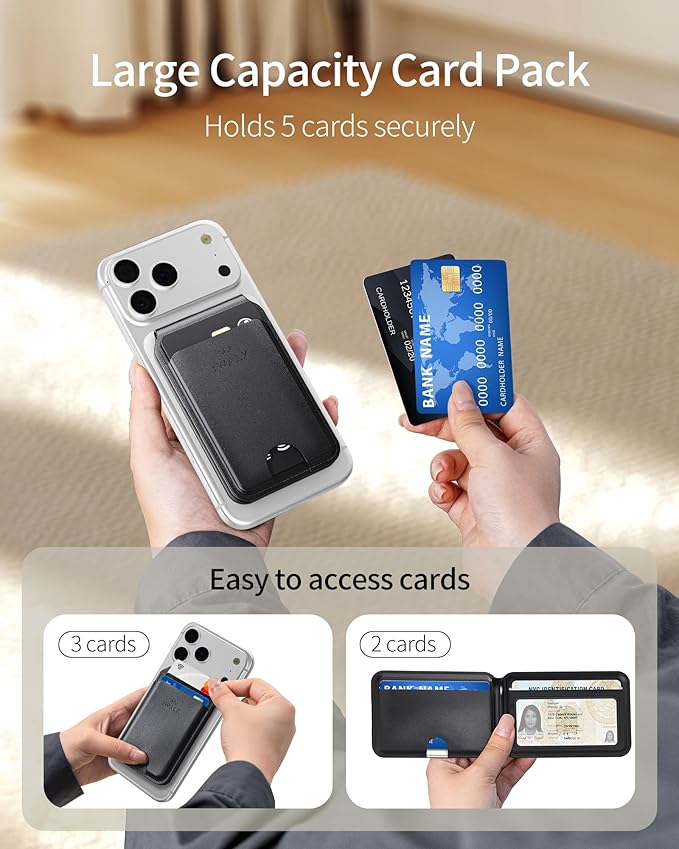 iWALK Stronger Magnetic Wallet, Upgraded for MagSafe Wallet, RFID Blocking, 5 Card Holder with Adjustable Stand, Slim Leather Phone Wallets for iPhone 17/16/15/14/13/12 Series, iPhone Wallets
