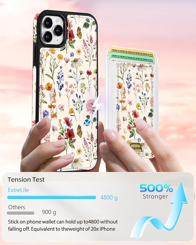 Shorogyt for iPhone 11 Pro Case Wallet - Fits 5 Cards, Compatible with Magsafe Detachable Magnetic Credit Card Holder Leather Cardholder Cute Phone Cover Women Girls for Apple 11Pro, Floral