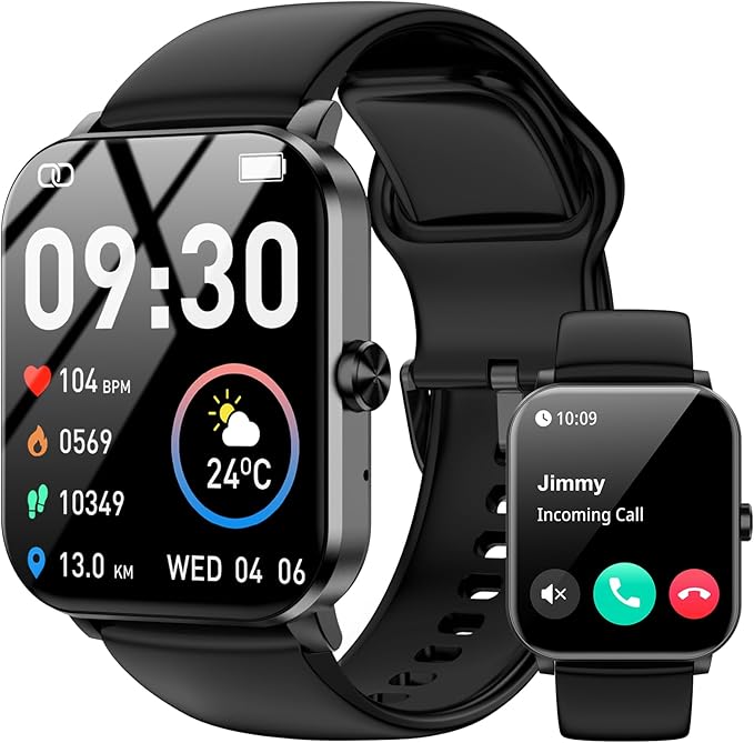 Smart Watch for Men Women, 120+ Sports Modes, Bluetooth Calls/Messages, 1.85" HD Touch Screen, IP68 Waterpro of Fitness Tracker with Heart Rate/Sleep Monitor, Compatible with Android/iOS (Black)