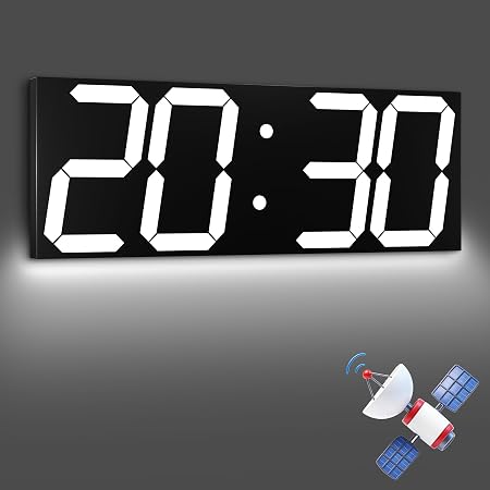 CHKOSDA 18.7 Inch Large Digital Clock with GPS Auto-Sync Time - White