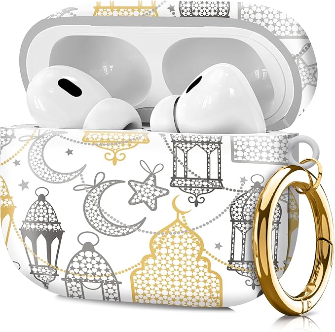 Compatible with Airpod pro 2nd/1st Generation Case Cover with Gold Round Keychain Cute Pattern Hard & Anti Slip Cover for Men Women & Girls（Nice Castle）