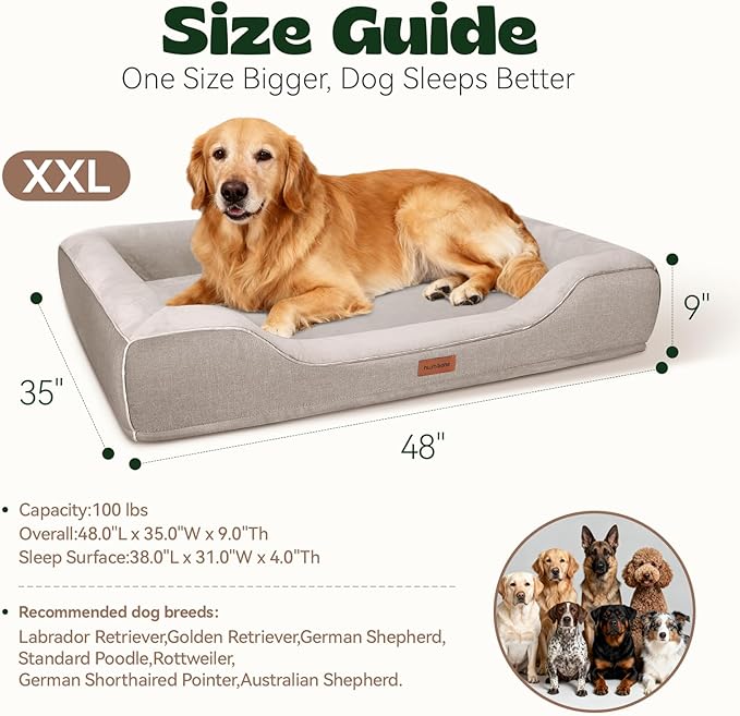 Cooling Orthopedic Extra Dog Beds with Washable Removable Cover,Cool Gel Memory Foam Couch Bed for Jumbo Dogs with Non-Slip Bottom and Egg-Crate Foam Big Waterproof,48.0" LX30.0 WX9.0 Th Beige