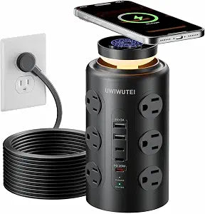 6FT Tower Power Strip with Wireless Charger & Night Light