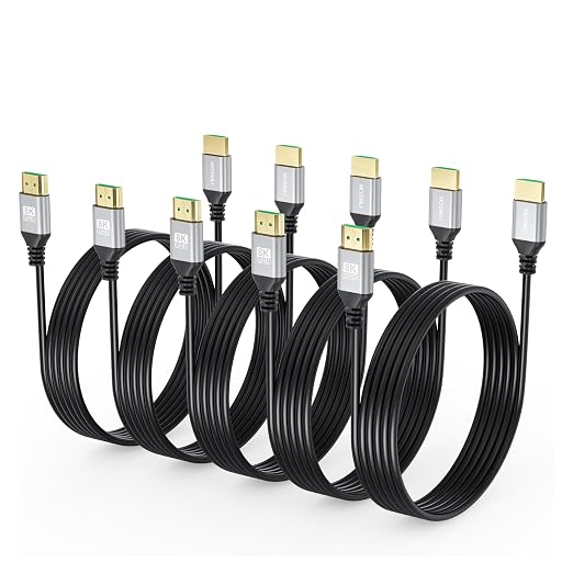 8K Slim HDMI Cable 10FT 5-Pack, Ultra High-Speed 48Gbps
