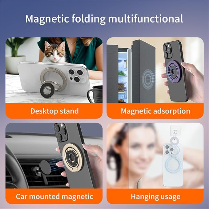 Ysnzaq for MagSafe Phone Grip, Magnetic Ring Holder Adjustable Kickstand, Dual-Sided Magnetic Stand for iPhone 17 Pro Max 16 15 14 13 12 Pro Max, Samsung, Google, 11D Black