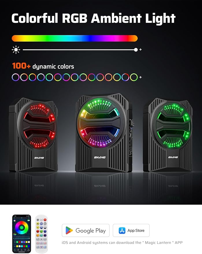 Ehaho Slim Under Seat Subwoofers with AMP, 10 inch Powered Subwoofer with Amplifier and RGB Lights, APP and Remote Control for Music Sync and Lighting Chasing Effects, Car Truck Audio Subwoofer