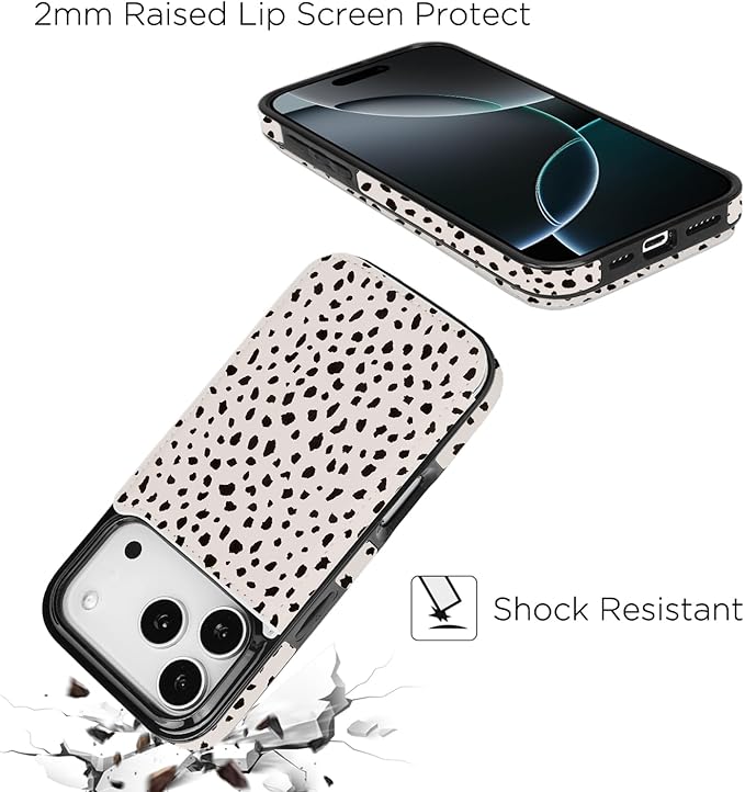uCOLOR for iPhone 17 Pro Wallet Case with Card Holder PU Leather RFID Blocking Design iPhone 17 Pro flip case for Women Men Magnetic Clasp Kickstand Design 6.3 inch (Almond Latte Polka Dot)