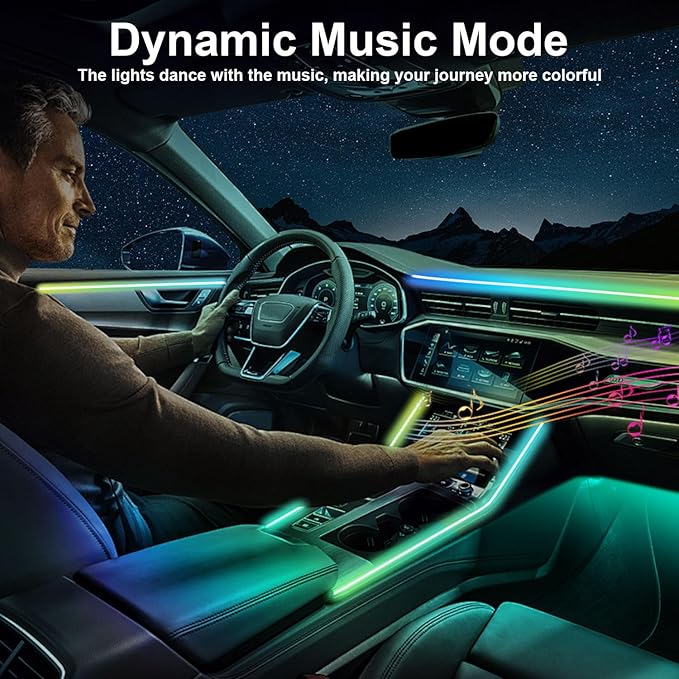 Acrylic Interior Car Lights, 6 in 1 Dreamcolor Ambient Lighting Kit with Wireless APP/Remote/Button Control, USB Car Inside Lighting Accessories with Music Mode for Vehicle Decoration