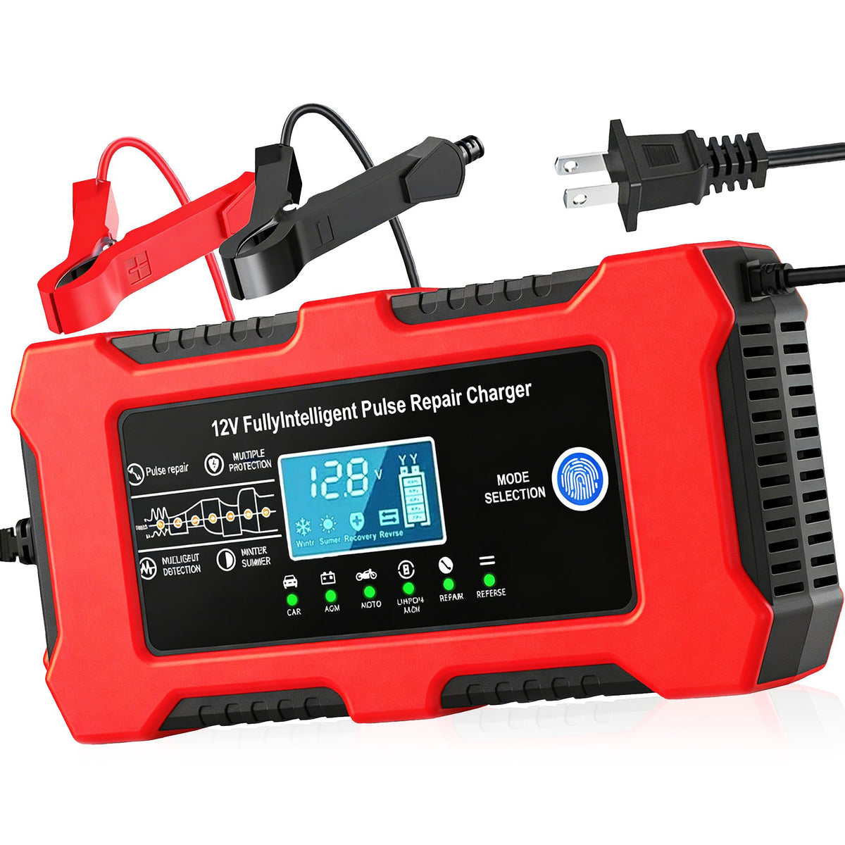 12V 10A Car Battery Charger, Smart Trickle Charger, Automotive Battery Charger with Temperature Compensation/Desulfator Maintainer for Car、Motorcycles、Lawnmowers、Trucks
