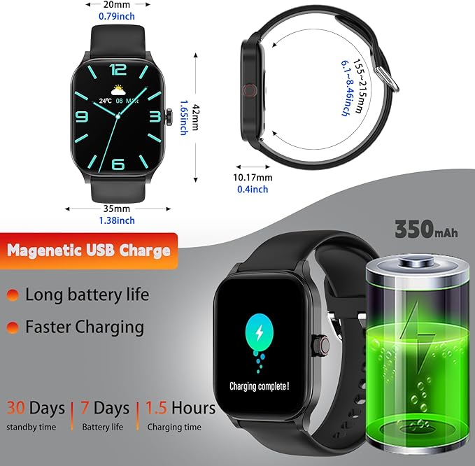 Smart Watch for Women Men(Answer/Make Call), Smartwatches with Heart Rate/SpO2/Sleep/Stress Monitor, IP68 Waterproof Activity Tracker for Android iPhone, 100+ Sports Fitness Watches (Black, 1.85")