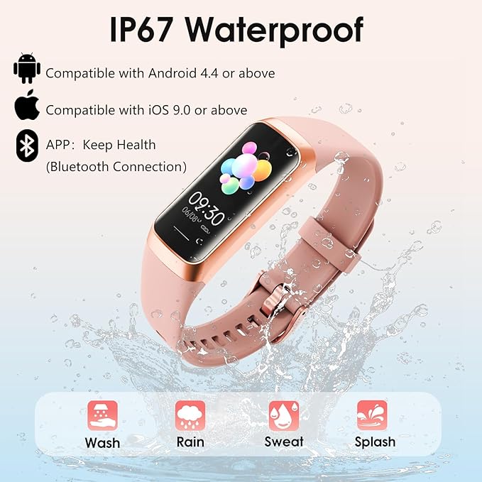 Fitness Tracker, 24/7 Heart Rate Blood Oxygen Blood Pressure Body Temp Monitor Sleep Calorie Tracker with 1.1" AMOLED Touch Color Screen Pedometer Smart Watch Waterproof for Women Men