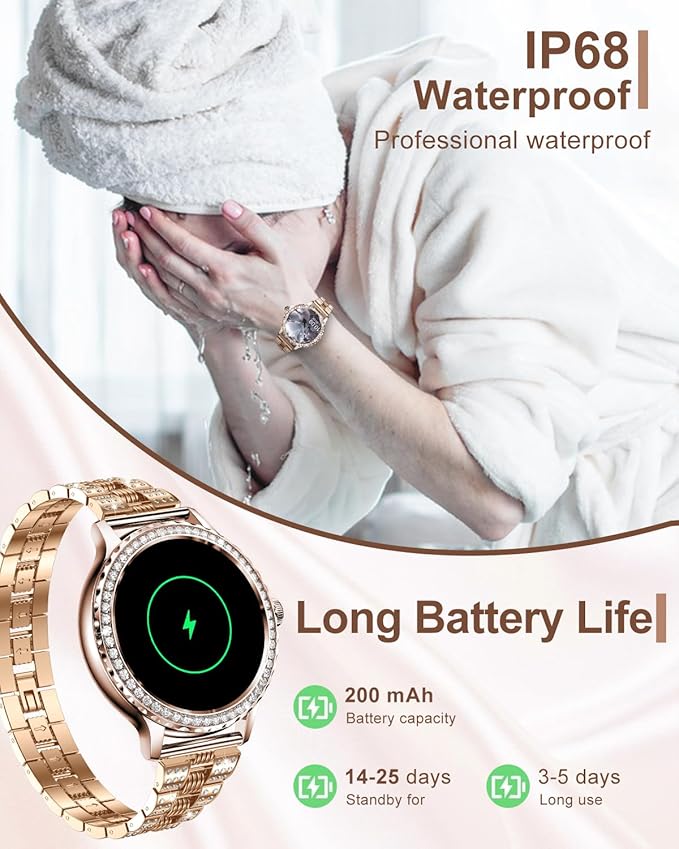 Smart Watches for Women(Make/Answer Call) with Diamond:1.3" Fitness Tracker Watch for HR/Blood Pressure/SpO2/Sleep Monitor,Digital Running Watches for Women Android/iOS, 2 Straps