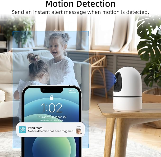 2K Indoor Security Camera, 360° WiFi Cameras for Home Security, Baby/Pet Camera with Phone App, One-Touch Call, Auto Tracking, IR Night Vision, Motion Detection, TF/Cloud Storage, 2.4Ghz WiFi