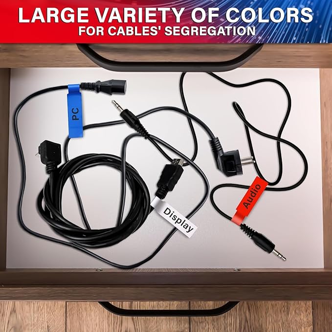 240 PCS Cable Labels Tags for Cable Management – 8 Bright Colors, Self-Adhesive, Tear-Resistant & Waterproof Cord Labels for Electronics | Tags for Wires - Writable or Printable with Laser Printer