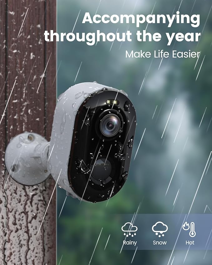 Security Cameras Wireless Outdoor, Battery Powered 2K Color Night Vision, WiFi Cameras for Home Security, AI Motion Detection,Spotlight Siren Alarm,IP66 Waterproof,2-Way Talk,SD/Cloud Storage