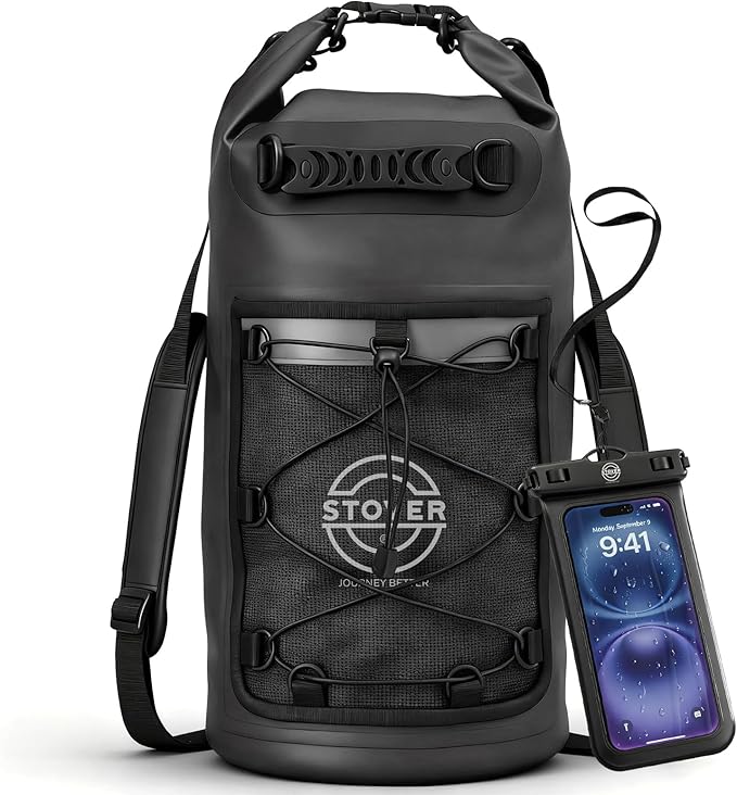 STOVER 5/10/25/30/40/55L Waterproof Dry Bag- Roll-Top Backpack w/Phone Case- Kayaking, Hiking, Camping, Boating- Men/Women