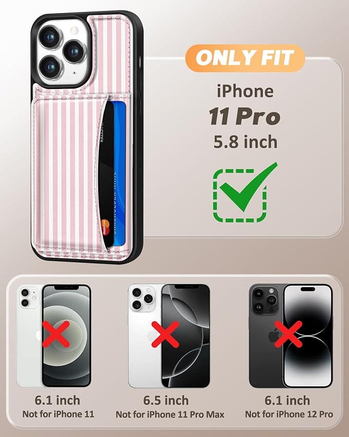 for iPhone 11 Pro Case with Wallet - Fits 4 Card Slots, Compatible with MagSafe for Women Aesthetic Durable PU Leather Credit Card Holder Kickstand Phone Cover for Apple 11 Pro, Stripe
