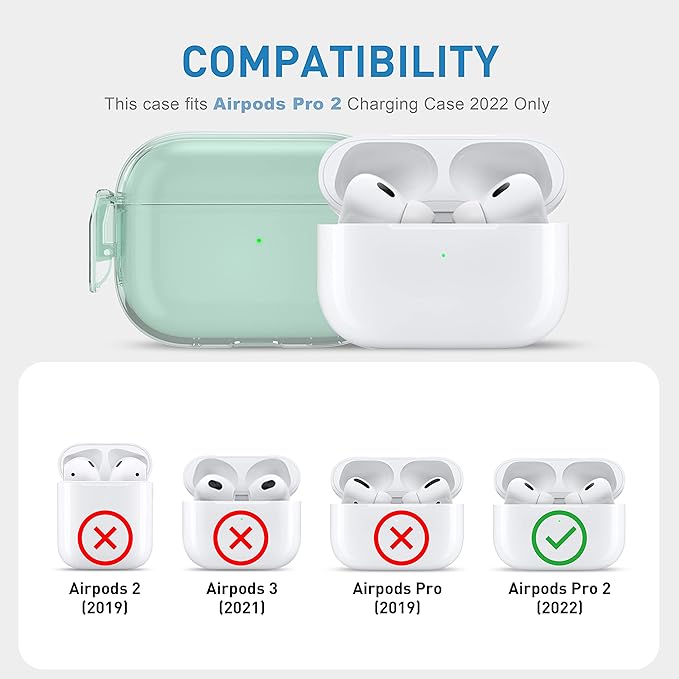 Valkit Compatible Airpods Pro 2 Case Clear with Lock, Shockproof AirPods Pro 2nd/1st Generation Case Soft Transparent Protective Cover with Lanyard iPods Pro 2 Skin for Airpods Pro 2nd/1st Gen