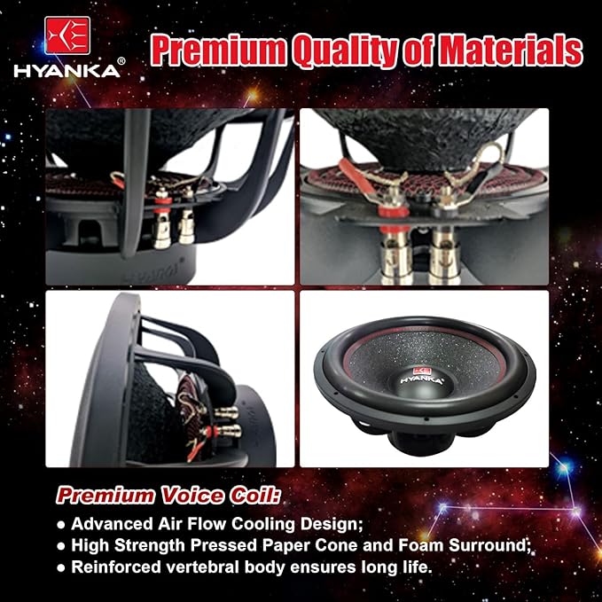 H YANKA BSF-18-4 18 Inch Subwoofer - 2500W MAX Power Car Audio Bass Speaker - 2.5" Dual Voice Coil, 4 Ohm Impedance, Aluminum Basket, Paper Cone Subwoofer for Cars