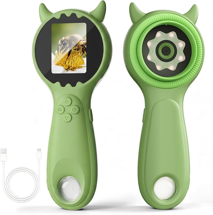 Kids Digital Microscope Gifts Camera, 1000X Digital Microscope Auto Focus STEM Toy 2-inch IPS Screen, 8 Adjustable LEDs, Built-in Photo Storage,Toy for Ages 3-12 (Green)