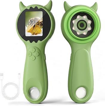 Kids Digital Microscope Gifts Camera, 1000X Digital Microscope Auto Focus STEM Toy 2-inch IPS Screen, 8 Adjustable LEDs, Built-in Photo Storage,Toy for Ages 3-12 (Green)