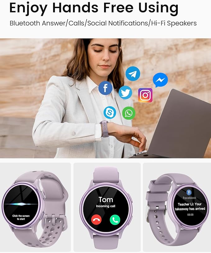Smart Watches for Women for iPhone/Samsung/Android(Answer/Make Calls),1.27'' AMOLED Screen Activity Fitness Trackers with Heart Rate/Sleep/SpO2 Monitor,120+ Sport Modes IP68 Fitness Watch 2Band Purple