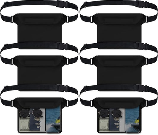 Tallew 6 Pcs Waterproof Pouch with Waist Strap Waterproof Fanny Pack Dry Bag for Phone Wallet Reusable Lightweight Belt Pouch for Beach Swimming Kayaking Boating Travel Water Activity (Black)