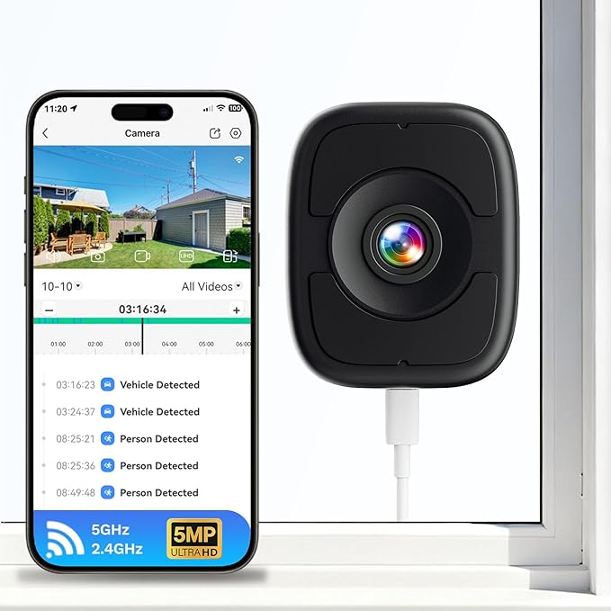 5MP 3K Smart Window Camera, Indoor Safeview Window Cameras for Home Security, 2.4G/ 5G Safe View Security Cameras with Color Night Vision, Person & Car Detection, 2 Way Talk, 24/7 Recording