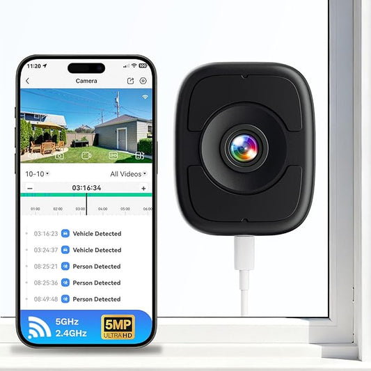 5MP 3K Smart Window Camera, Indoor Safeview Window Cameras for Home Security, 2.4G/ 5G Safe View Security Cameras with Color Night Vision, Person & Car Detection, 2 Way Talk, 24/7 Recording