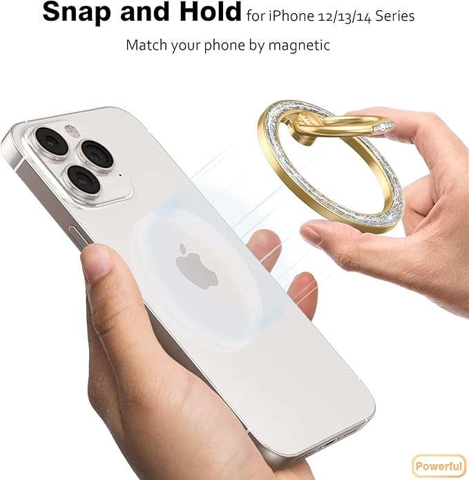 Allengel Magnetic Phone Grip for MagSafe, Magnetic Ring Holder Compatible with MagSafe Phone Ring, 360°Rotating Finger Kickstand for iPhone 16 Pro Max 15 14 13 12 Plus & Android(Gold Bling Silver)