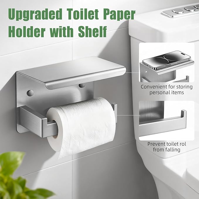 Brushed Nickel Bathroom Accessories Hardware Set, 7-Pieces Stainless Steel Towel Racks for Bathroom, 16 Inch Towel Bar, Towel Holders, Updated Toilet Paper Holder with Shelf Wall Mounted
