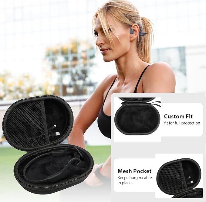 Hard Case for SHOKZ New OpenRun Pro 2/Pro 2 Mini/Open Run/OpenMove/OpenRun/OpenSwim Open-Ear Bone Conduction Sport Headphones Travel Bag, Black