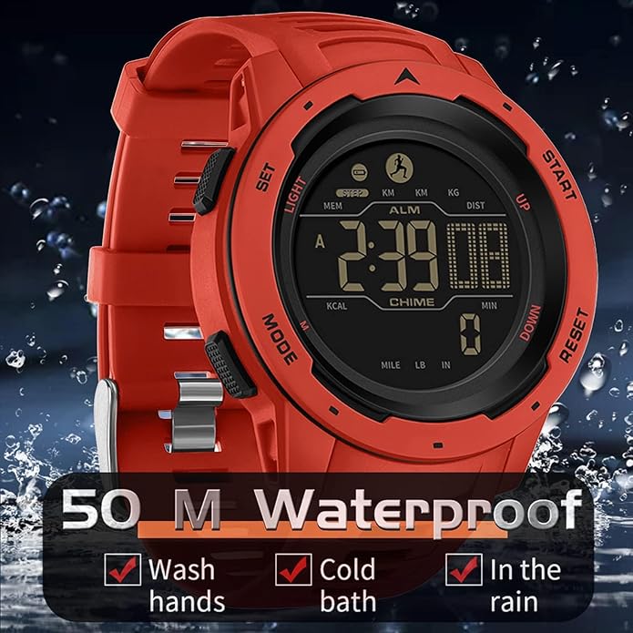 findtime Men's Digital Watch Waterproof Pedometer Watches Sport Watch Step Counter Calorie Military Watch with Stopwatch Alarm LED Backlight Countdown