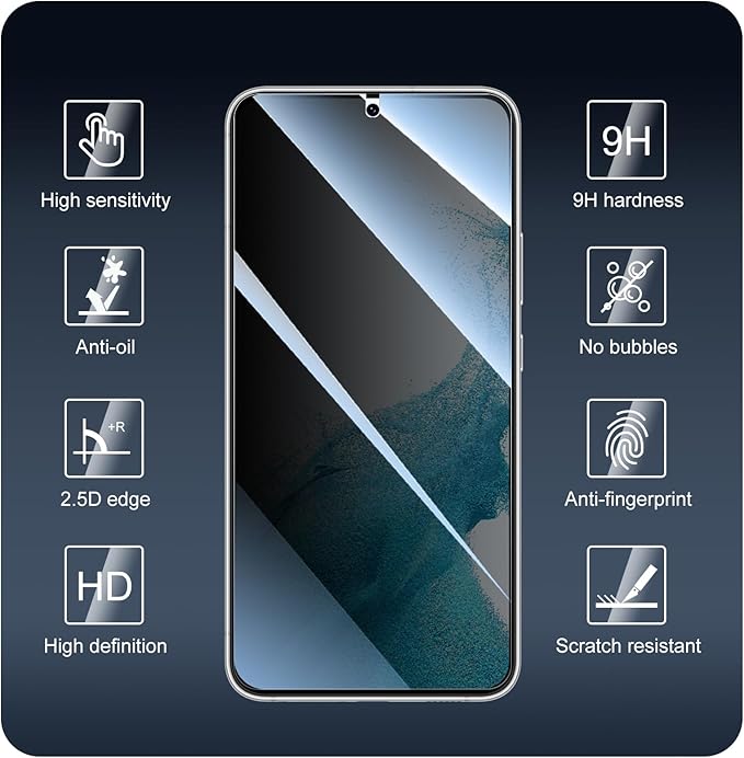 Privacy Screen Protector for Samsung Galaxy S22+/S22 Plus/S23+/S23 Plus, Anti-Spy Tempered Glass, 9H Hardness Anti-Scratch Shatterproof, Secure Private Protection, Bubble-Free Easy Install Case Friendly - 3 Pack