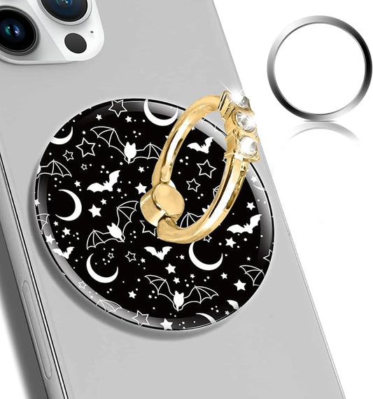 Magnetic Phone Ring Holder Compatible with MagSafe, Cute Phone Grip Stand with 360° Rotation Gold Glitter Finger Ring Kickstand Accessories for Most Phones Cute Black White Bats
