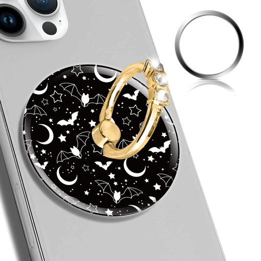 Magnetic Phone Ring Holder Compatible with MagSafe, Cute Phone Grip Stand with 360° Rotation Gold Glitter Finger Ring Kickstand Accessories for Most Phones Cute Black White Bats