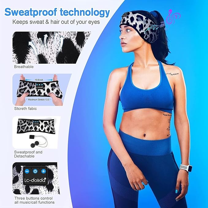 LC-dolida Sleep Headphones Bluetooth, Headband Headphones Earphones Wireless, Sleep Mask for Sleeping, Sports, Gifts, Workout, Jogging, Yoga,Insomnia, Air Travel, Meditation