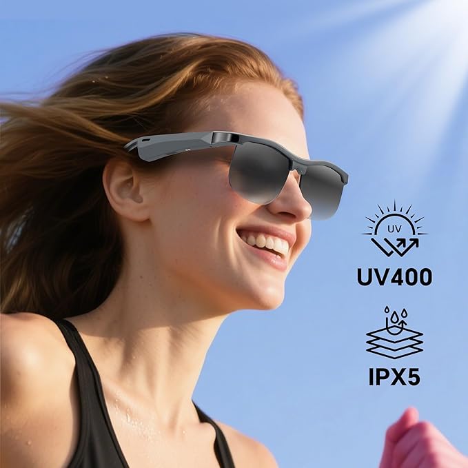 Smart Glasses - Bluetooth Glasses for Men with 160 Languages Translation UV Protection Sunglasses with Chat GPT Multifunctional Smart Glasses for Men Women Travel,Work,Business,Fishing,Driving